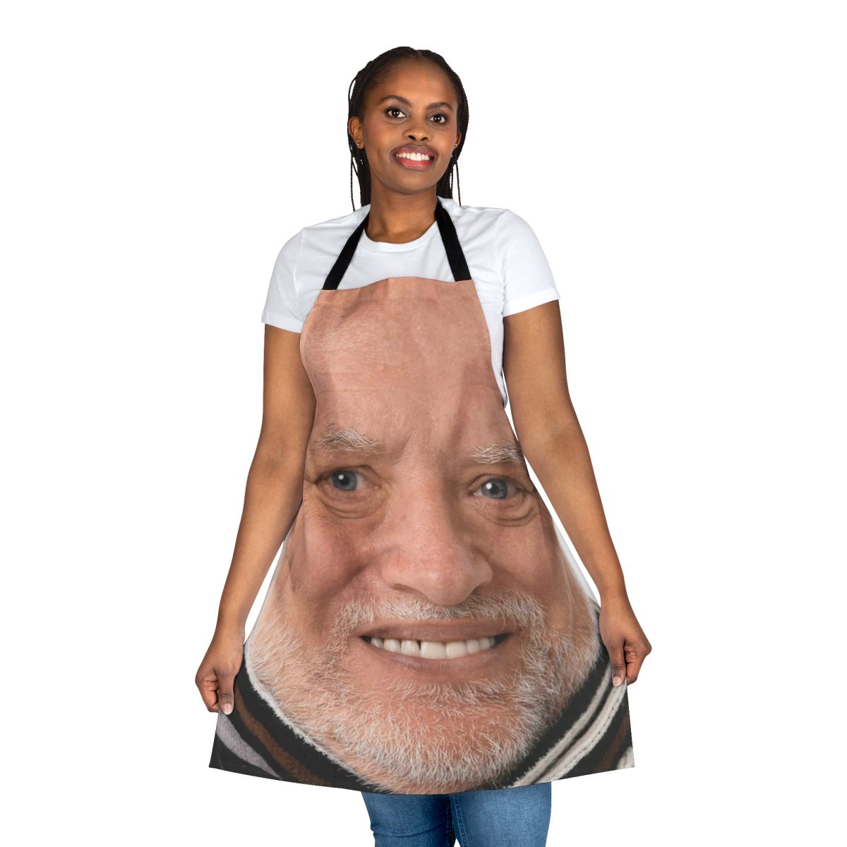 High-quality apron featuring the "Hide the Pain Harold" meme character