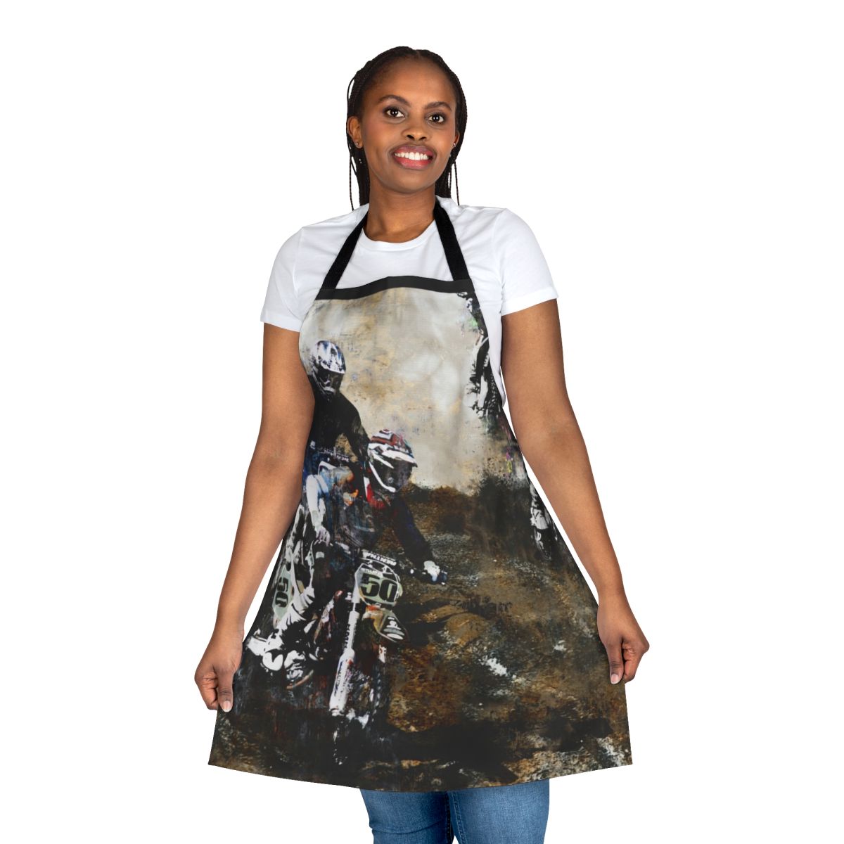 Motocross dirt bike racing apron with motorcycle rider graphics