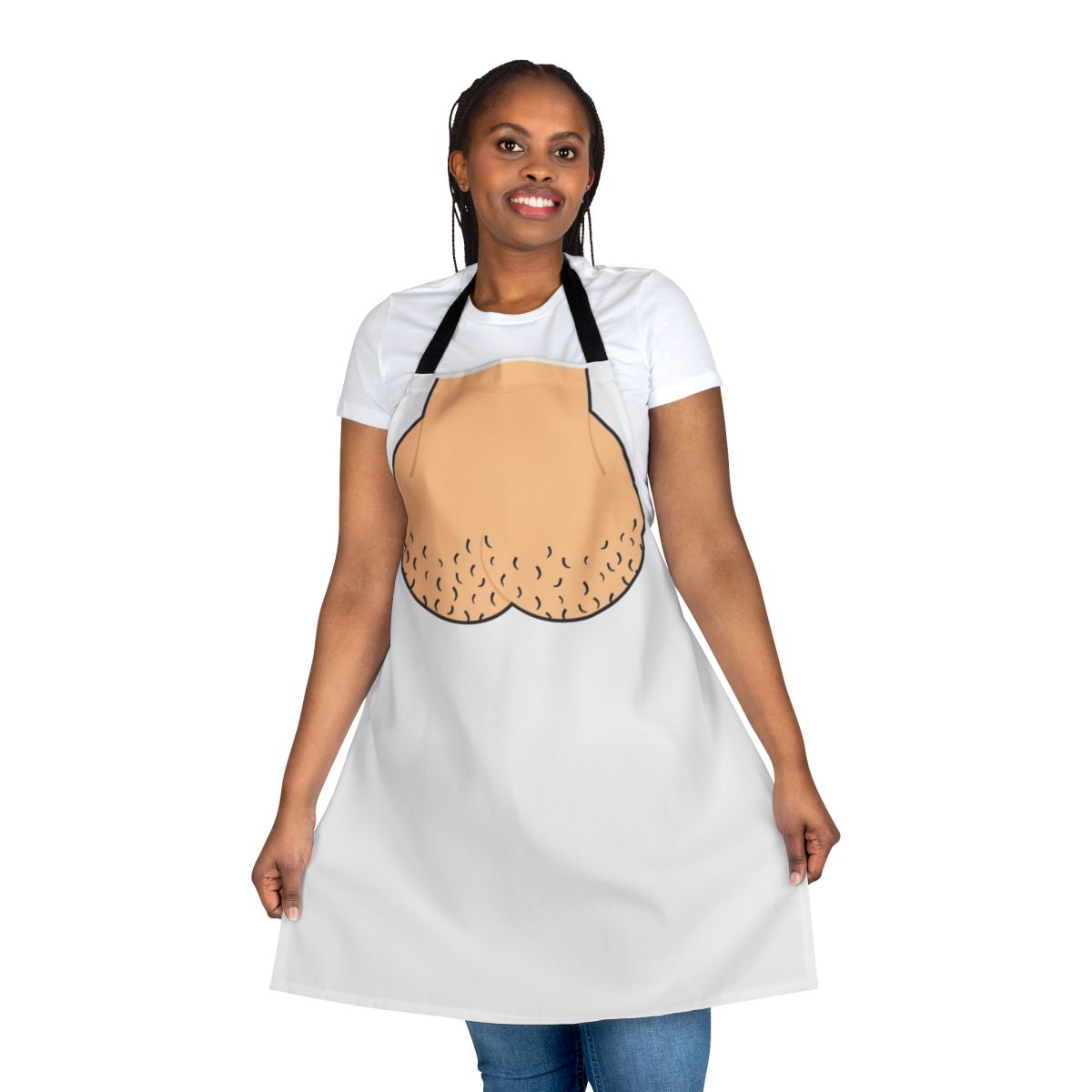 Funny pink apron with a detailed skin and testicle design, perfect for horror and zombie enthusiasts.