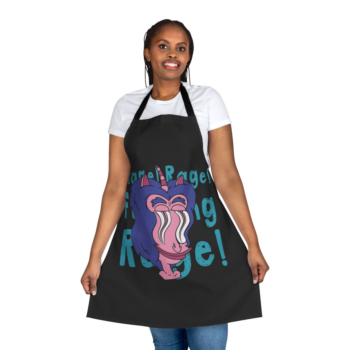 A kitchen apron inspired by the popular Netflix animated comedy series Big Mouth, featuring the beloved Hormone Monster character.