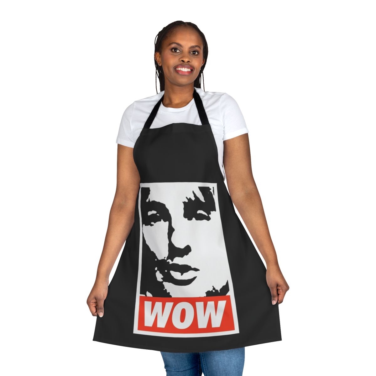 "Humorous Owen Wilson 'Wow' meme printed on a high-quality kitchen apron"