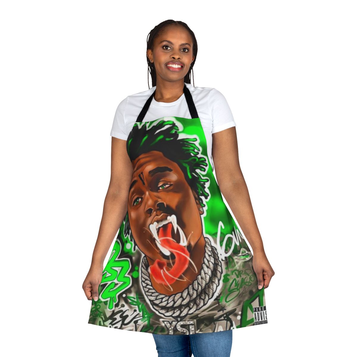 Music-themed apron with "Gunna" design, perfect for hip-hop fans in the kitchen