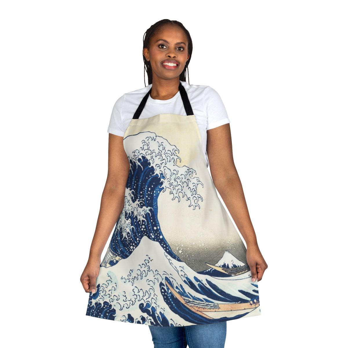 Hokusai-inspired Japanese wave art printed on an apron
