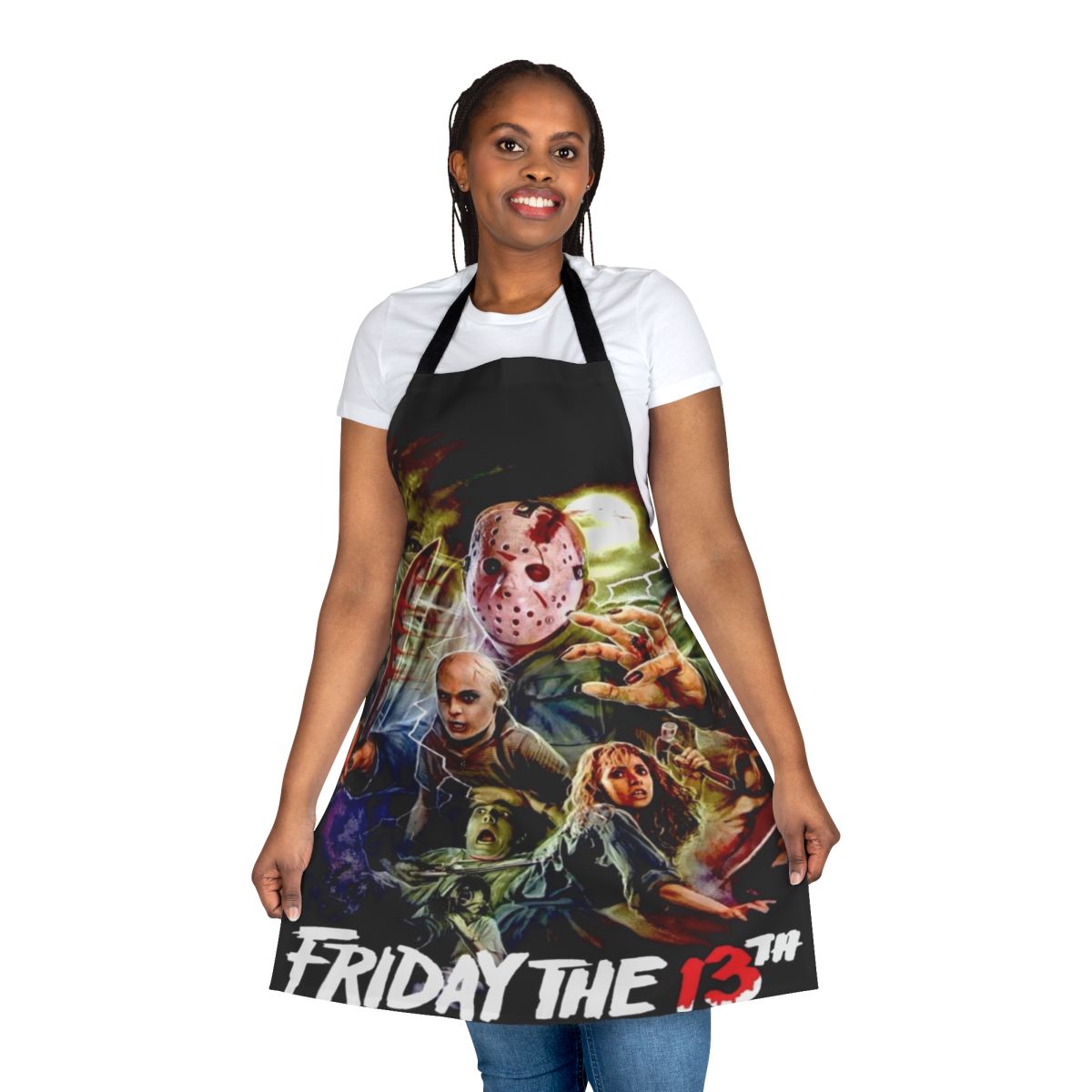 Horror movie-themed kitchen apron with Jason Voorhees design
