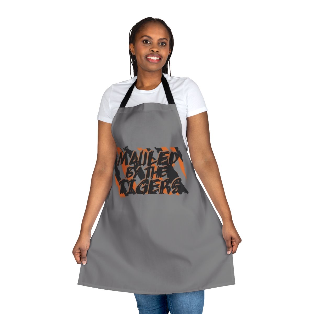 A black and amber cooking apron featuring the Hull City Tigers football club logo and colors.