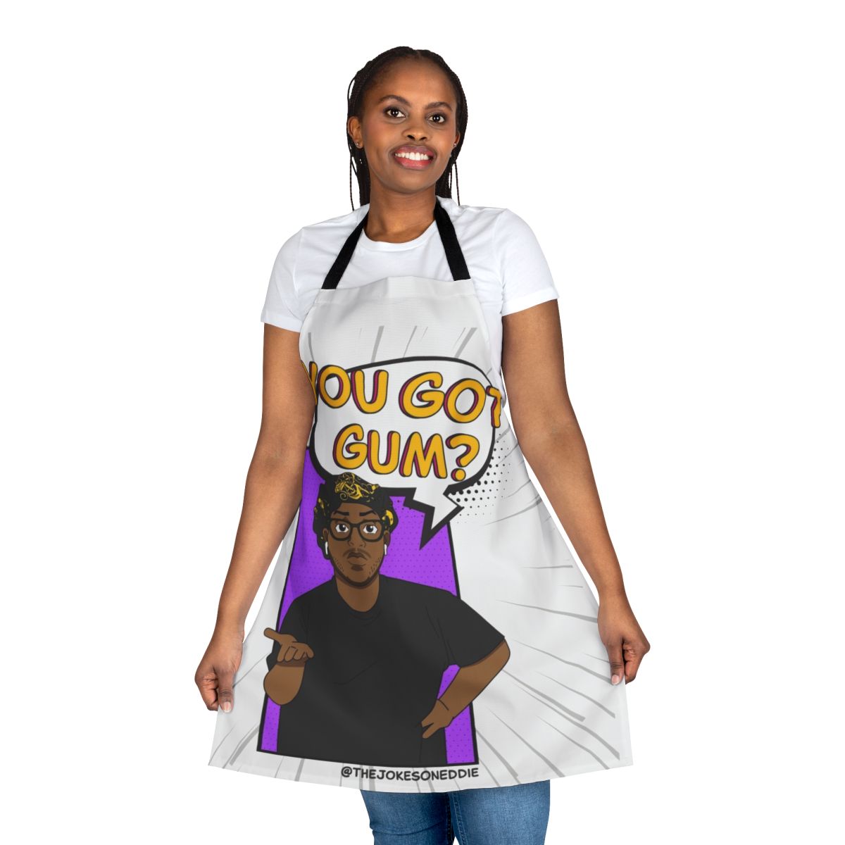 Funny apron with "You Got Gum" joke design