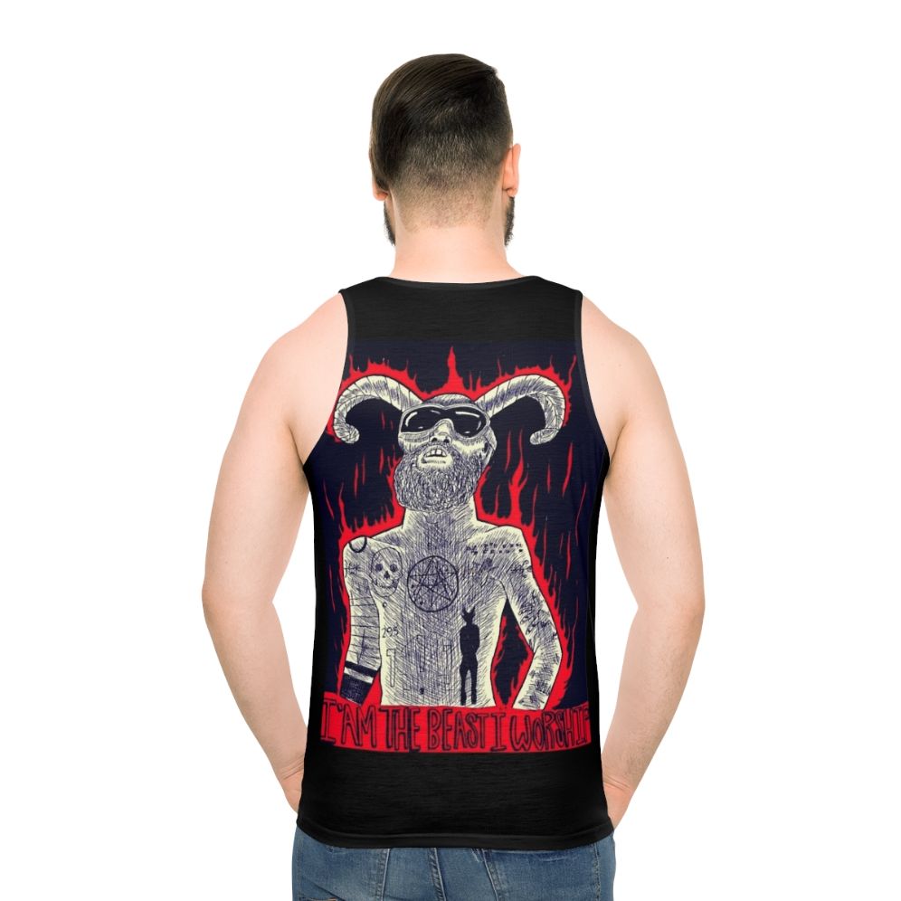 "Unisex tank top with 'I Am The Beast I Worship' design"