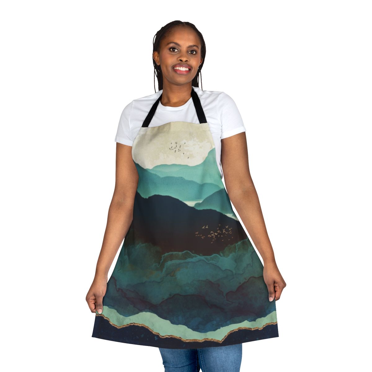 Indigo Mountains Textile Apron with Nature Landscape and Wanderlust Inspired Design