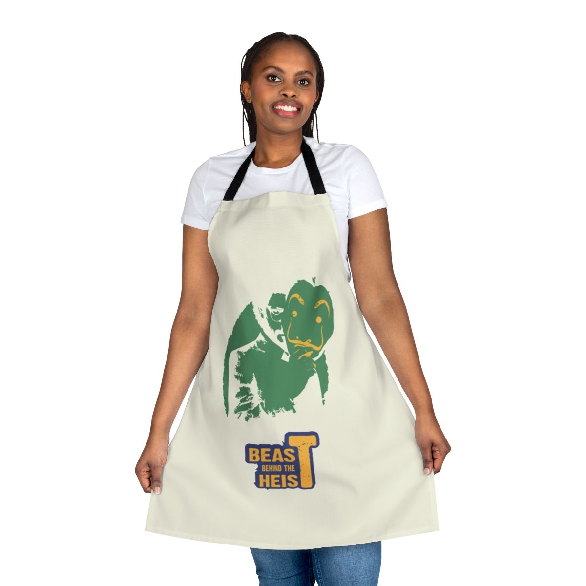 "Money Heist inspired apron with graphic design for Netflix series fans"