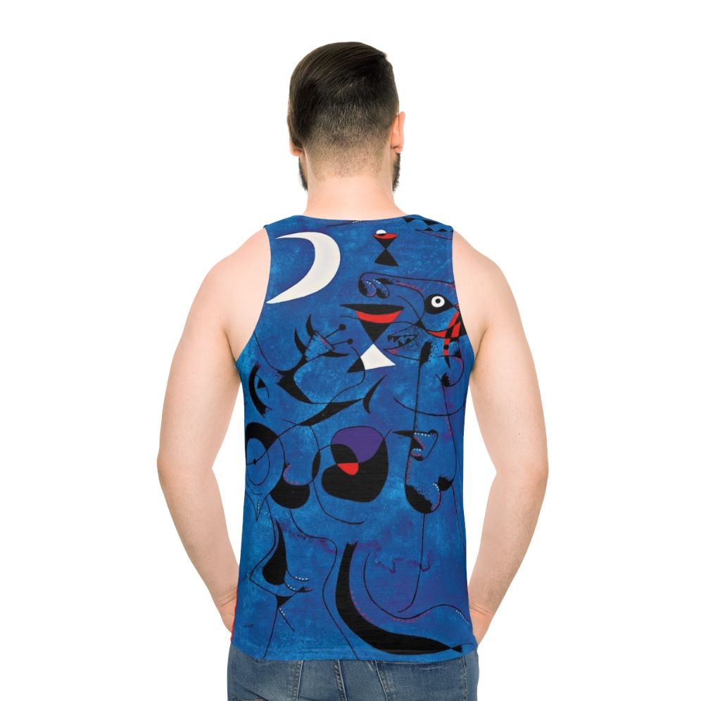 Unisex tank top featuring abstract primary color design inspired by the artwork of Joan Miro