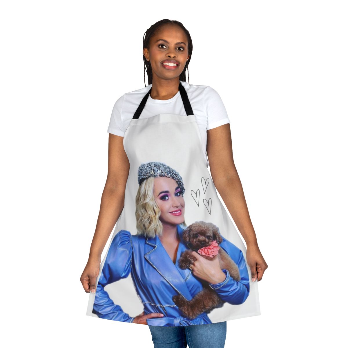 Katy Perry-inspired apron with a dog and animal print design