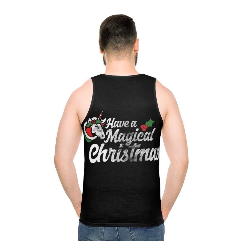 Magical Christmas unisex tank top featuring a retro unicorn design