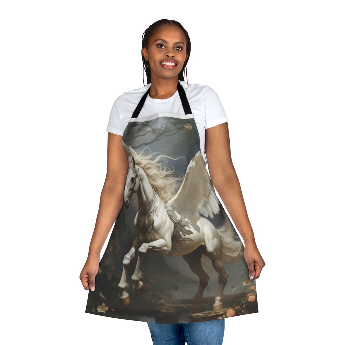 Apron featuring a detailed illustration of a mythical winged horse, the Pegasus.
