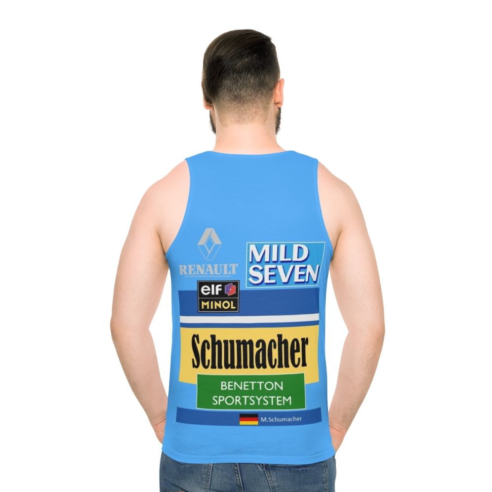 Unisex tank top featuring Michael Schumacher's 1995 Benetton Formula 1 race suit