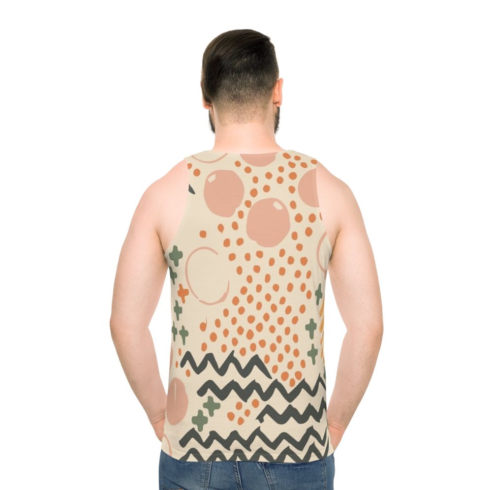 Mid-century style unisex tank top with colorful kaleidoscope pattern