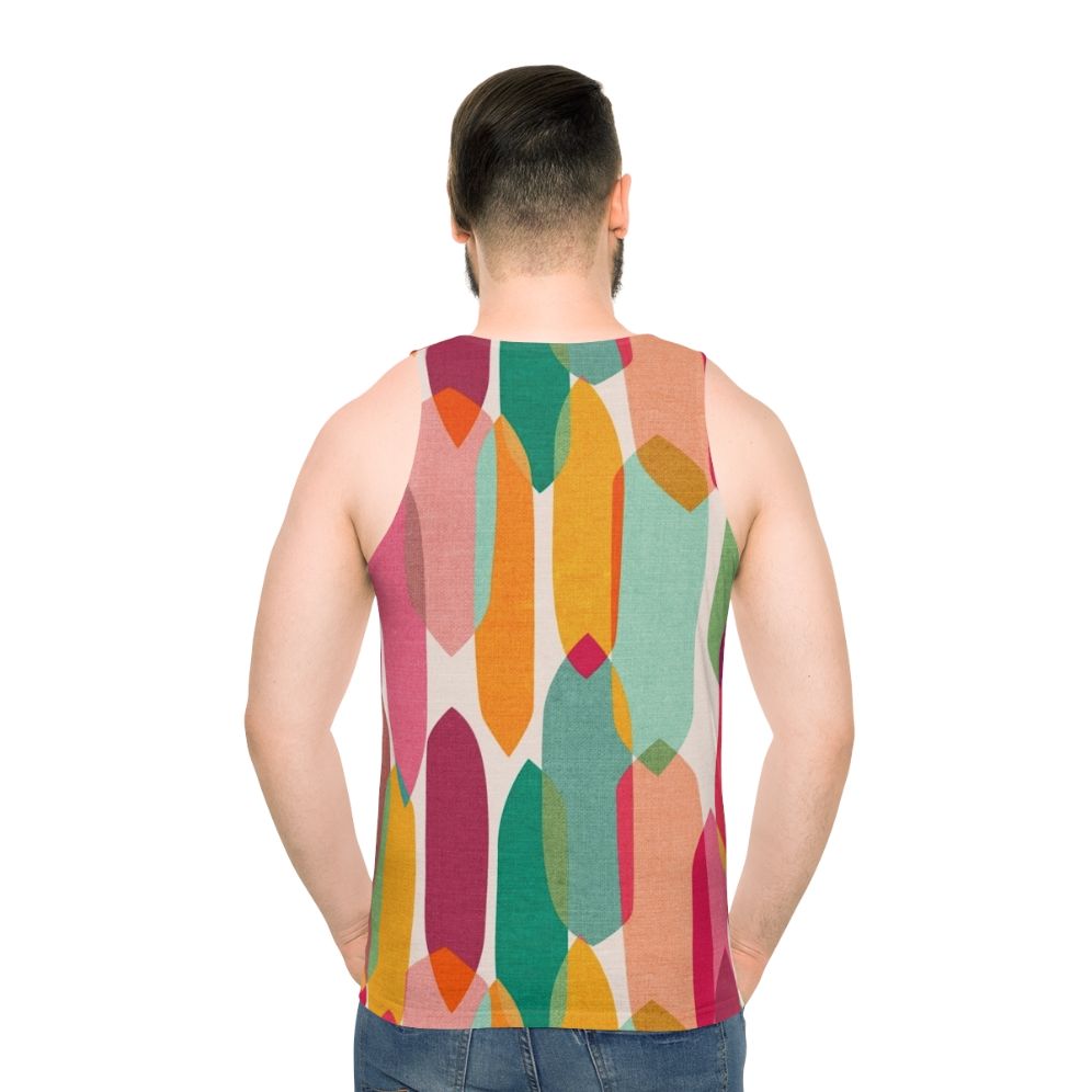 Colorful mid century modern droplets pattern on unisex tank top