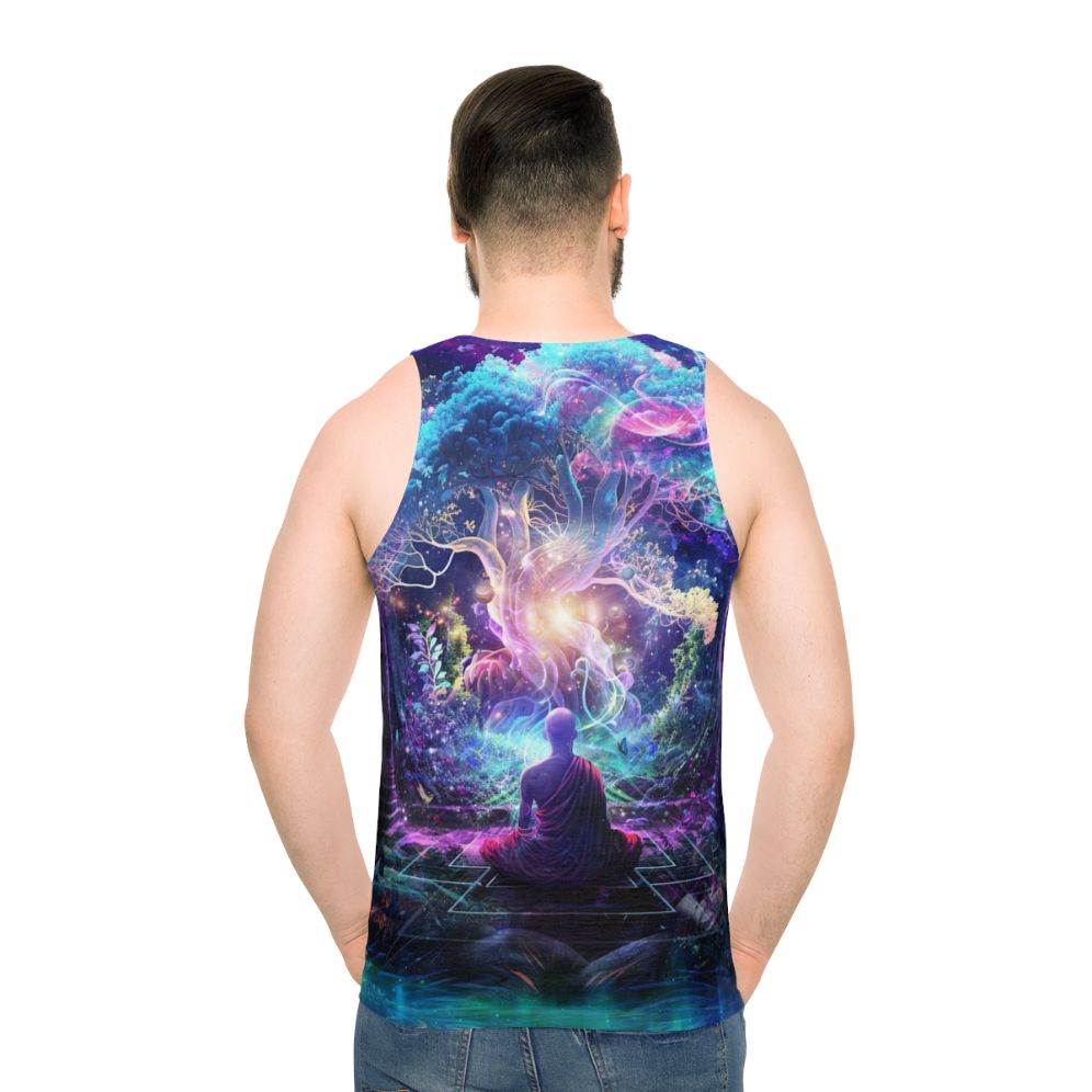 Unisex tank top with cosmic, nature-inspired Midnight Garden artwork
