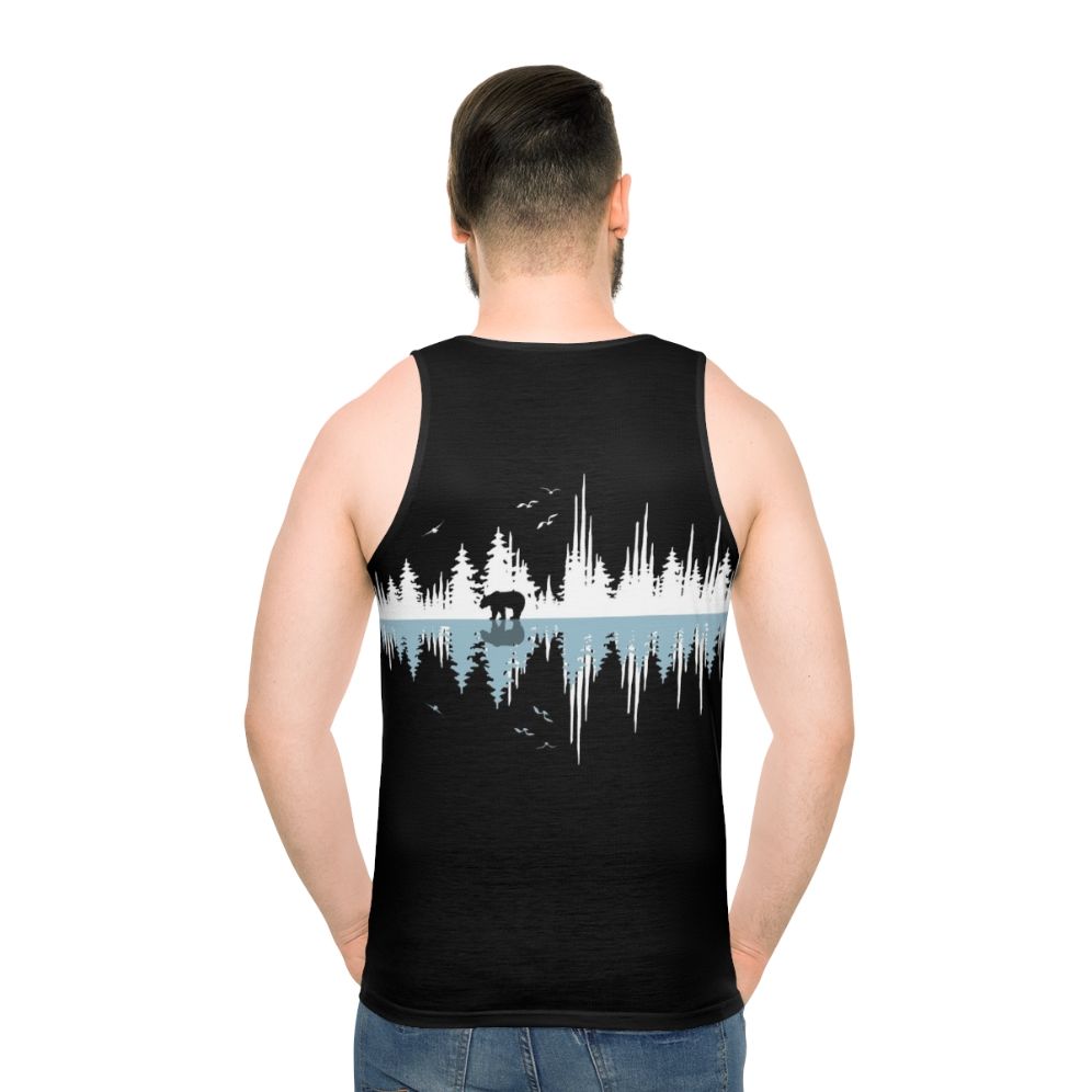 Minimalist nature music sound wave design on a unisex tank top