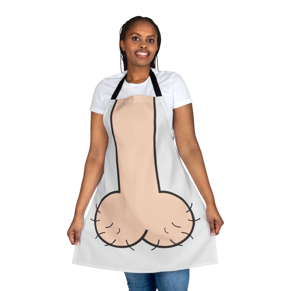Minimalist black and white apron with the word "Head" printed on it