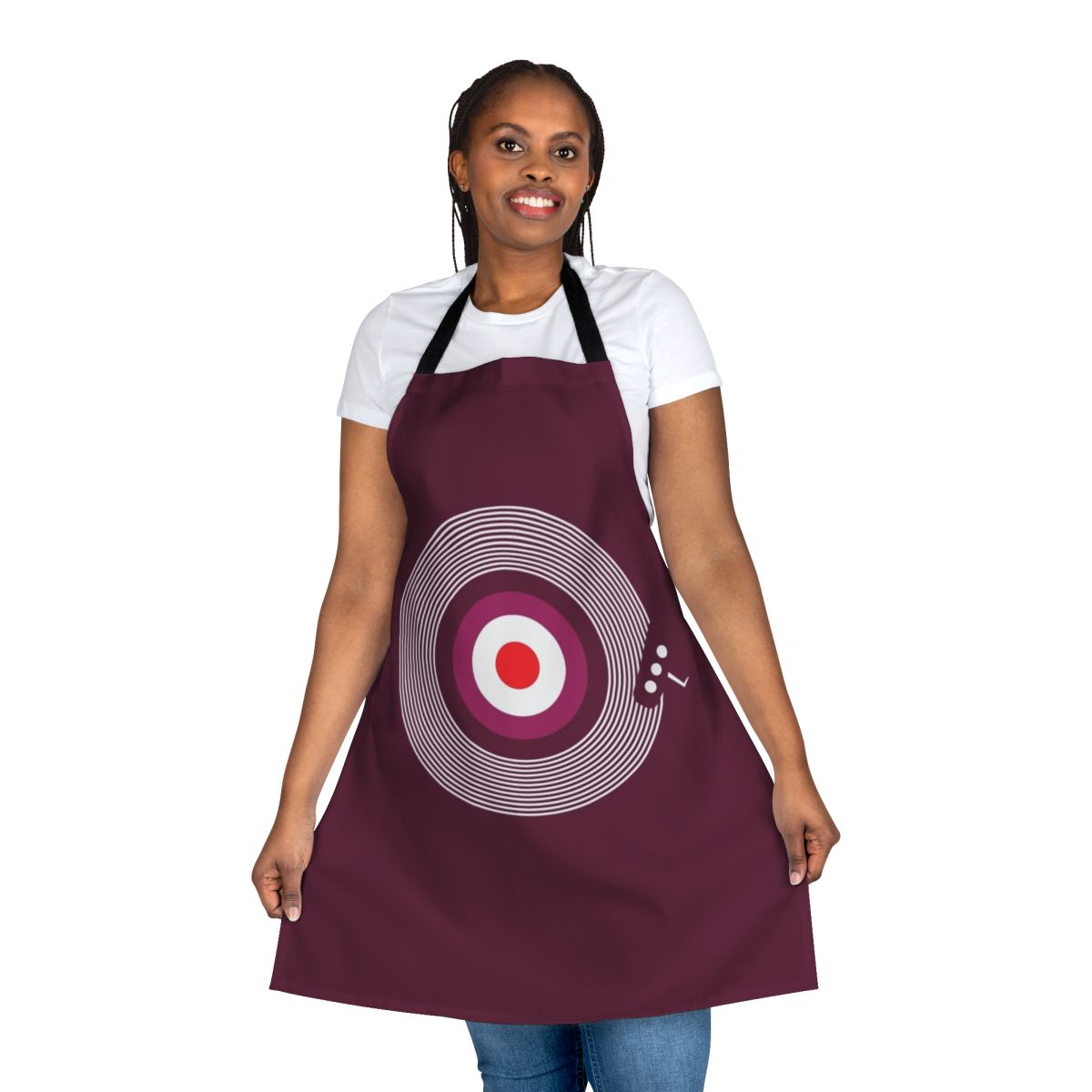 Mod-inspired retro apron with graphic design elements