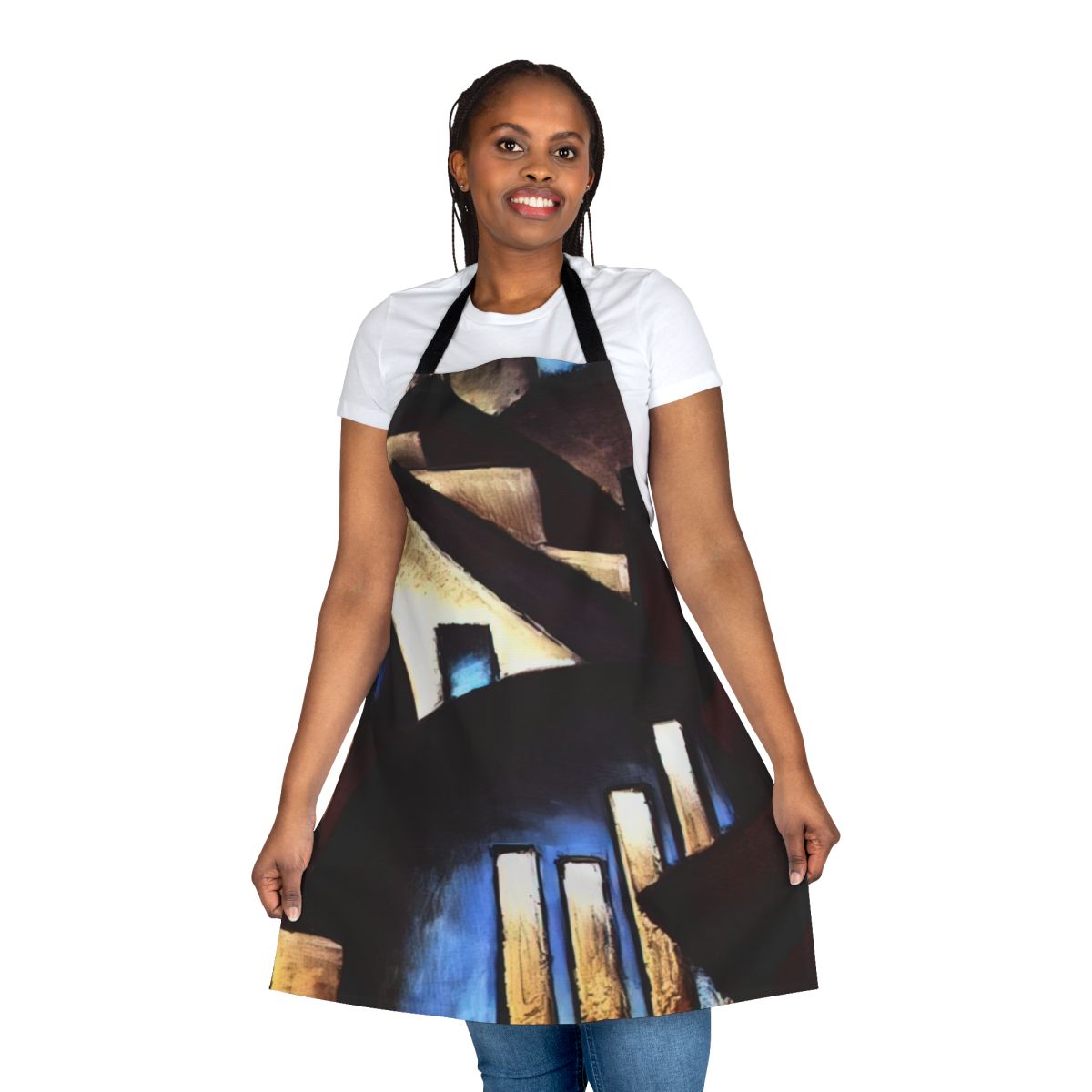 Apron featuring abstract art inspired by nature, in the style of American modernist artist Arthur Dove.