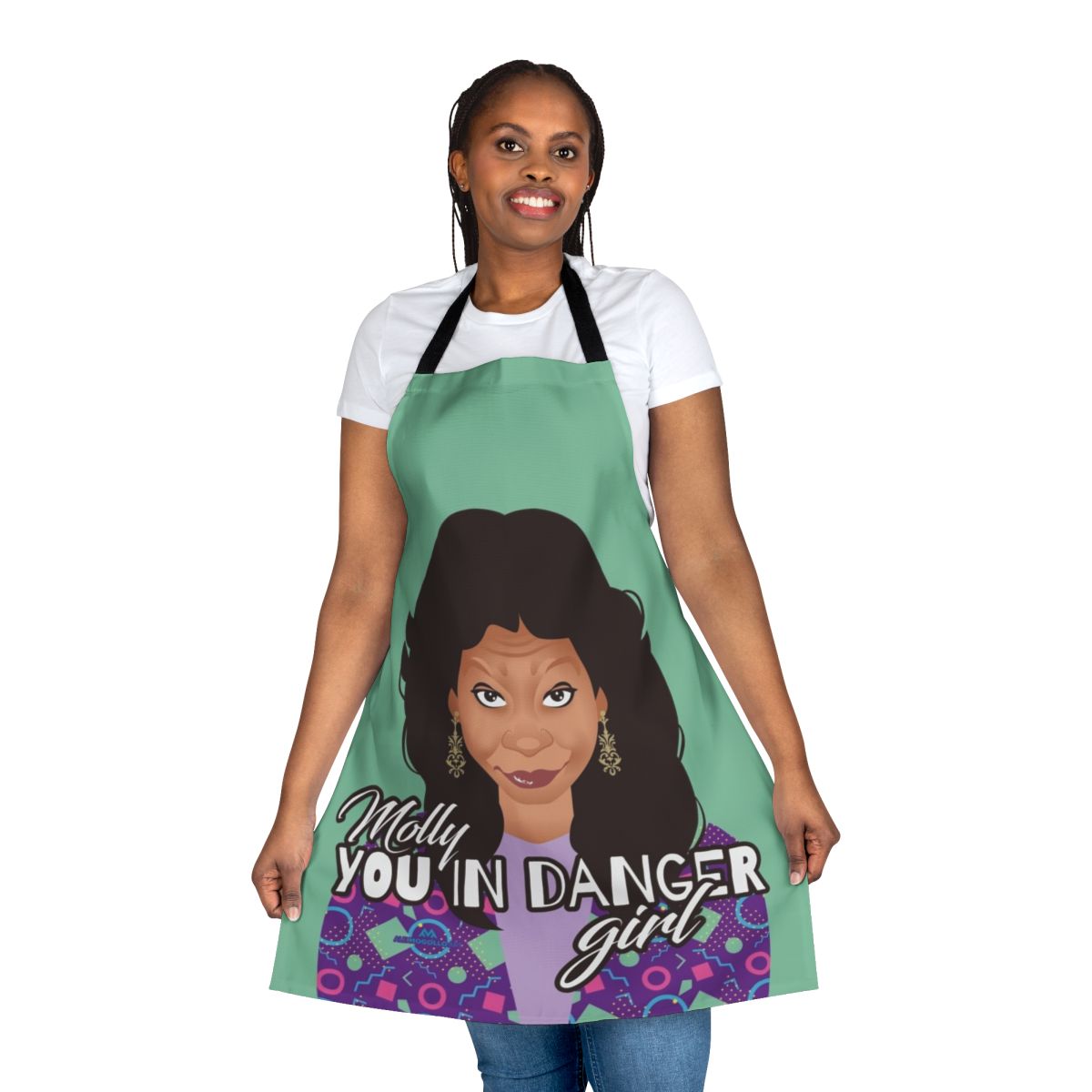 A high-quality kitchen apron featuring a Molly from the film Ghost design, perfect for comedy and film fans.