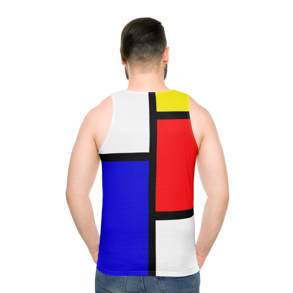 Mondrian-inspired unisex tank top with geometric primary color design