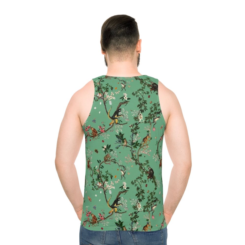 Monkey World Green Unisex Tank Top with Tropical Botanical Print