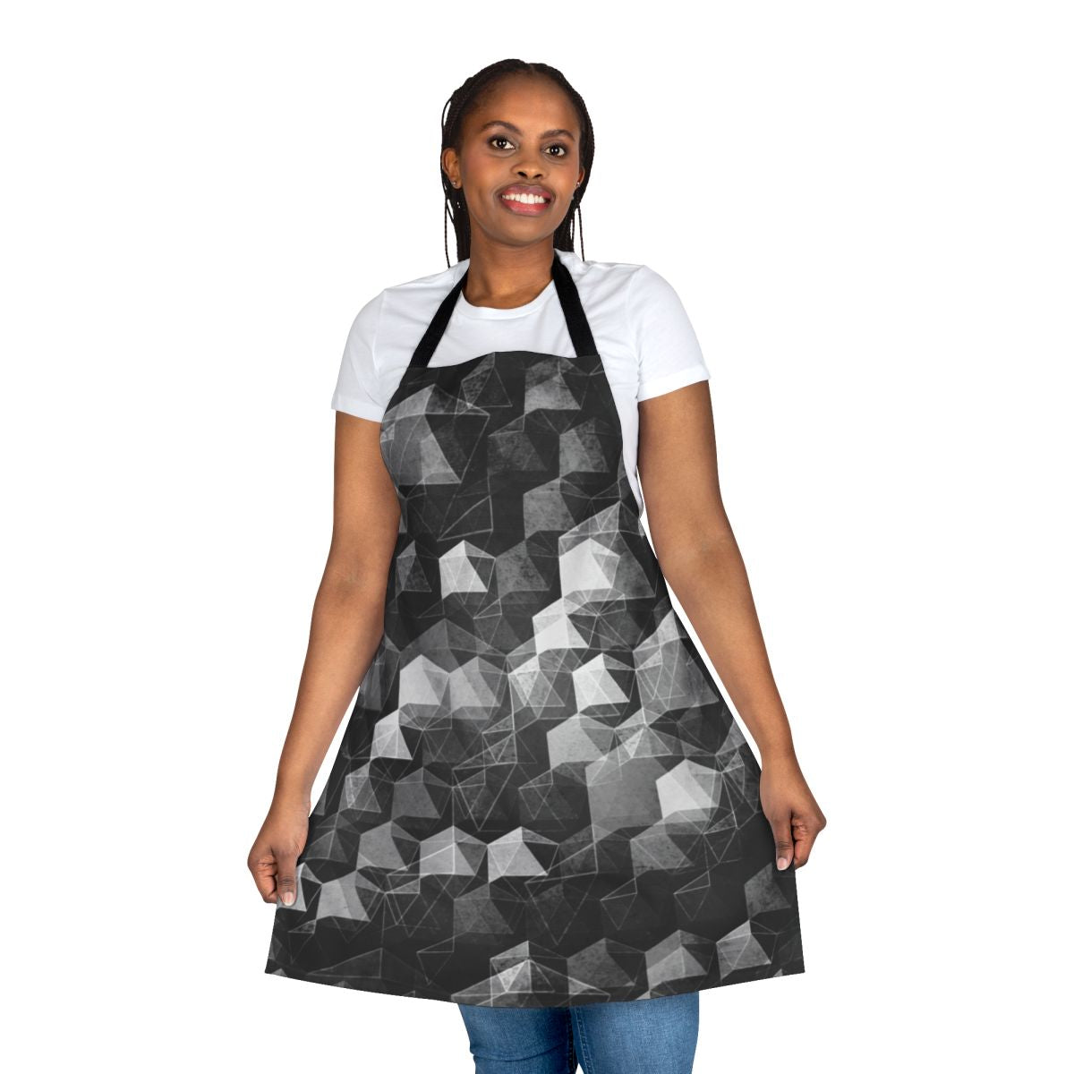 Monochrome abstract geometric pattern design on an apron