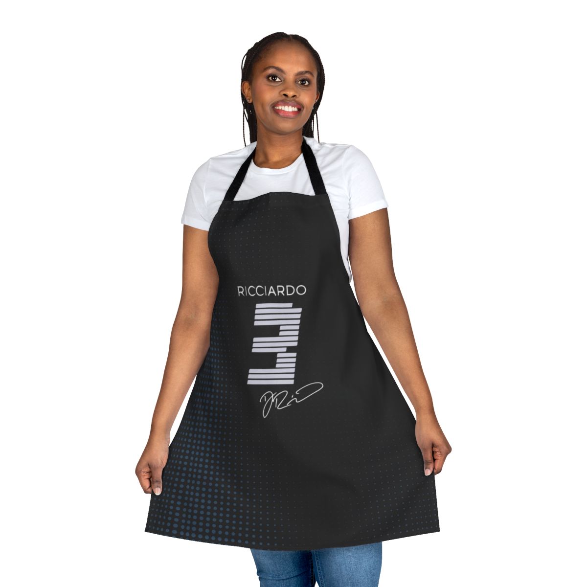 Minimalist design Alphatauri-inspired apron with Daniel Ricciardo branding