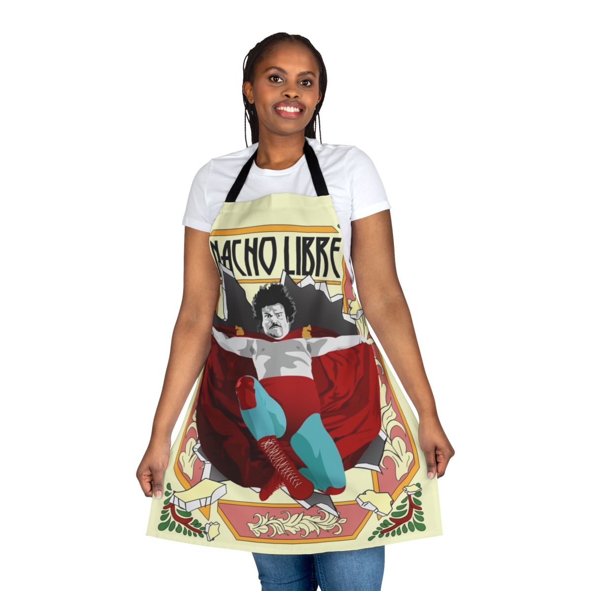Nacho Libre-themed apron with a playful design for cooking and baking