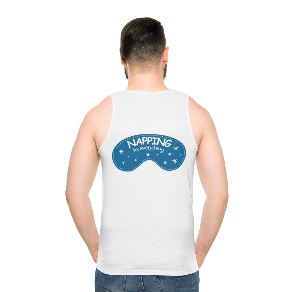 Unisex napping tank top featuring inspirational "Naps Fix Everything" quote