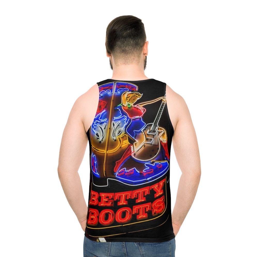 Unisex tank top with neon lights and country music elements