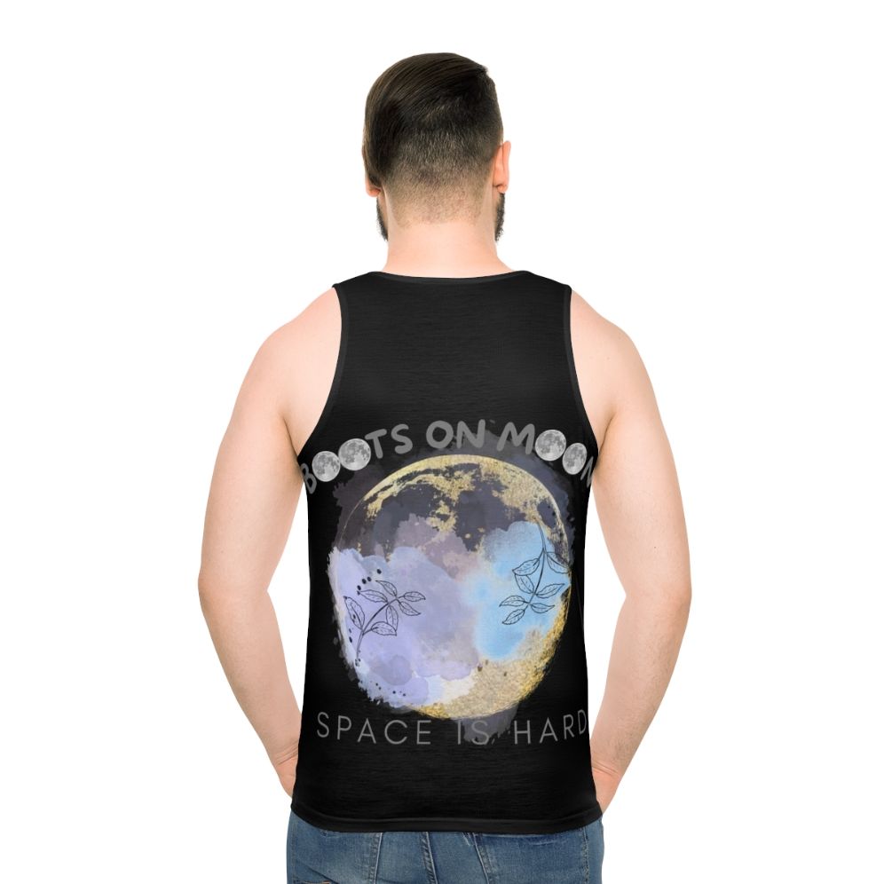 "Netflix Space Force Unisex Tank Top with Boots on the Moon Design"
