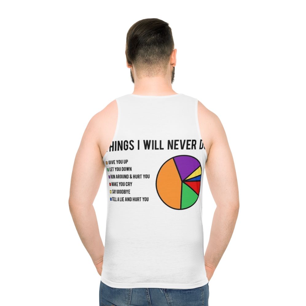Unisex tank top featuring the "Never Gonna Give You Up" music joke