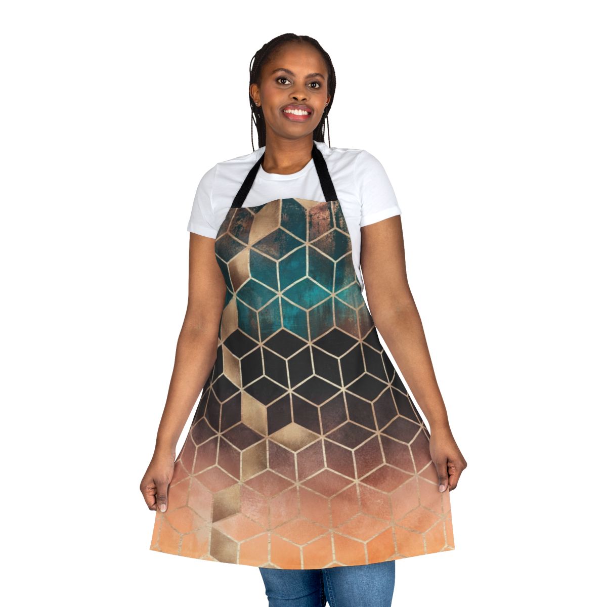Ombre, geometric cubes pattern on a modern apron for the kitchen or home.