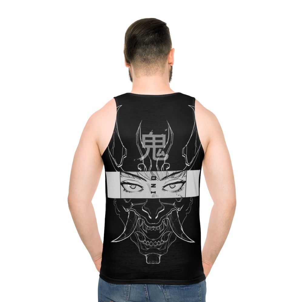 Oni unisex tank top with minimalist Japanese cyberpunk graphic