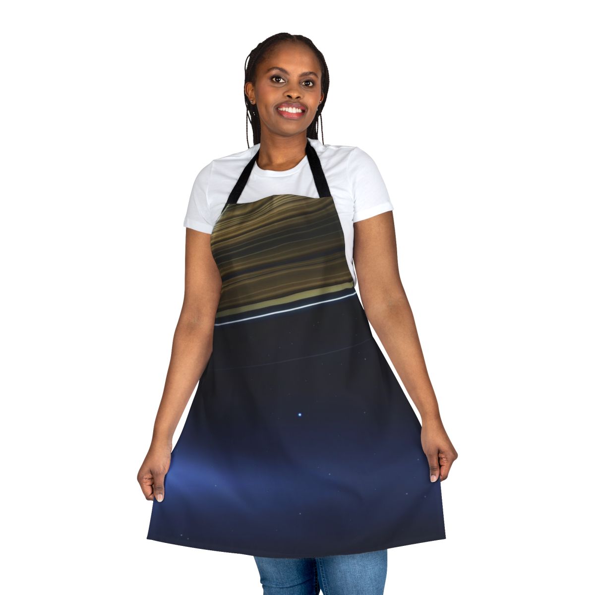 Pale Blue Dot themed apron featuring NASA Cassini Saturn imagery and space exploration design