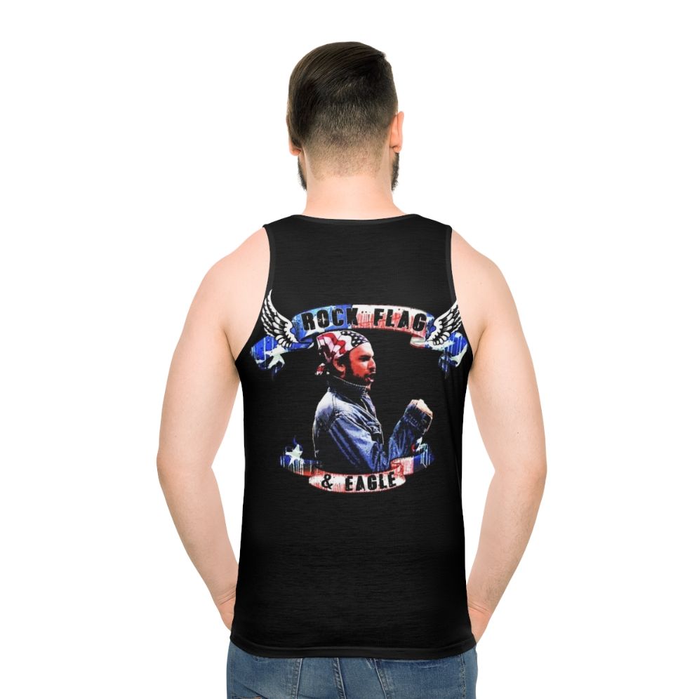 Patriotic unisex tank top with American flag and bald eagle design