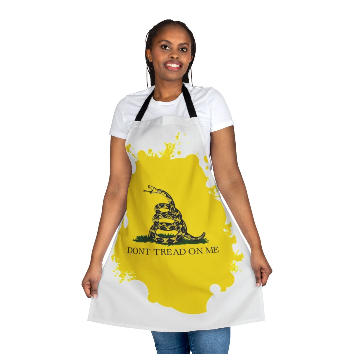 Patriotic snake design apron featuring a Gadsden flag inspired garden snake print