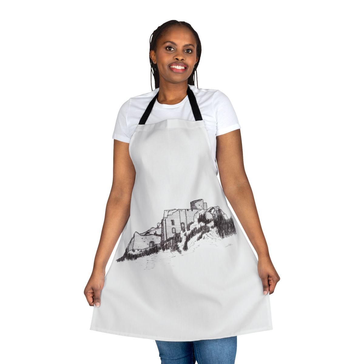 Apron featuring the historic Peyrepertuse Castle in the Corbières region of France