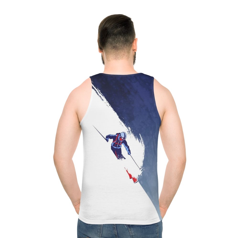 Powder skiing unisex tank top with retro ski art and inspirational design