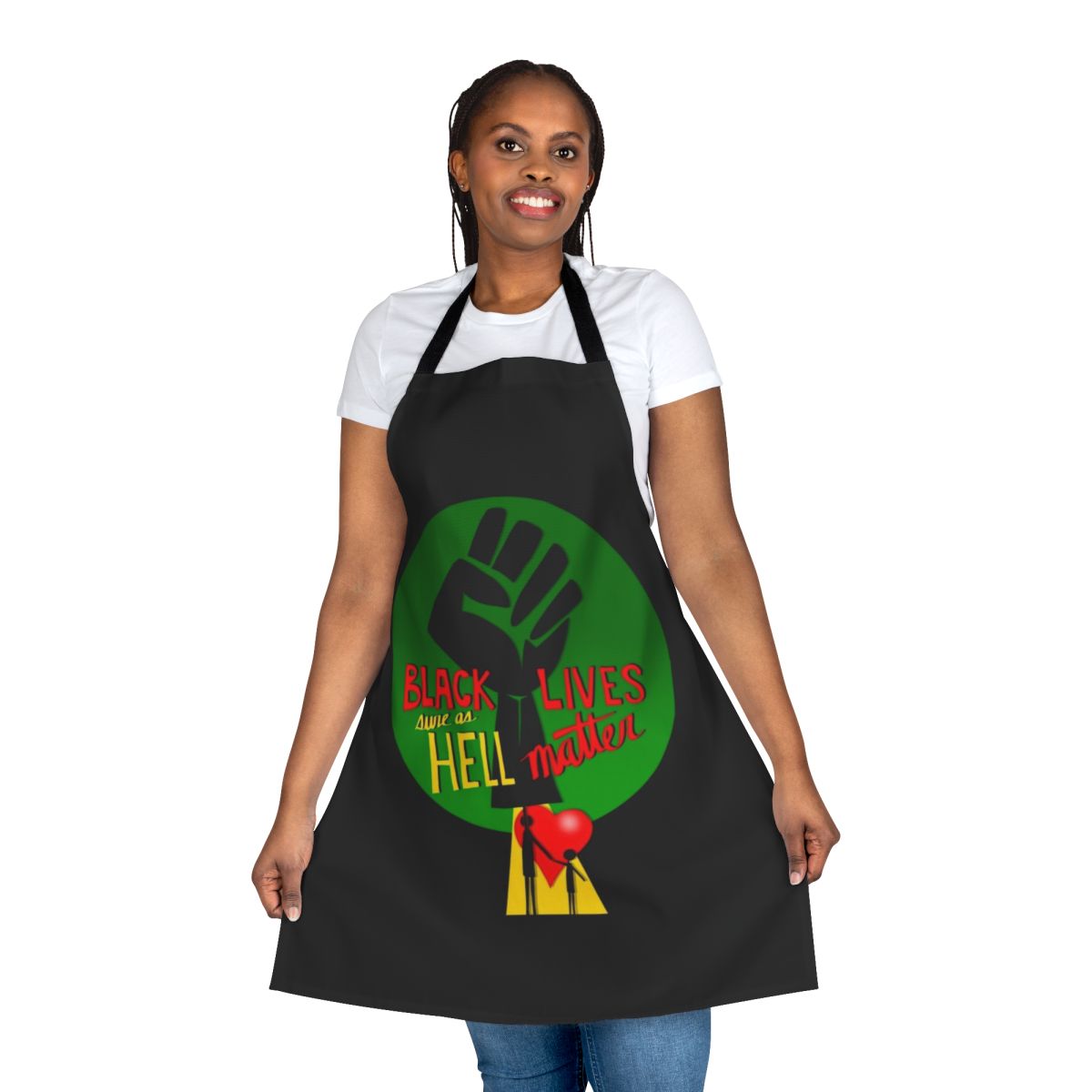 Black Lives Matter inspired apron with text "Bl Sure As Hell M"