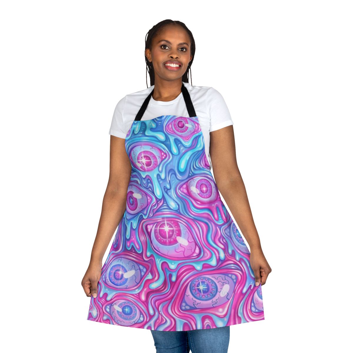 Psychedelic apron featuring a colorful, shiny, and trippy eyeball pattern design
