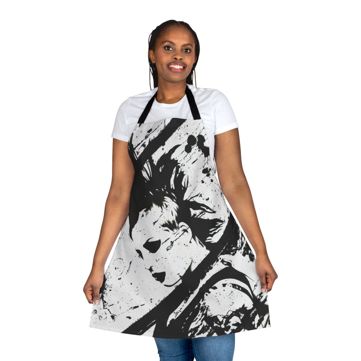 Artistic apron featuring a black and white portrait sketch of punk rock singer Brody Dalle.