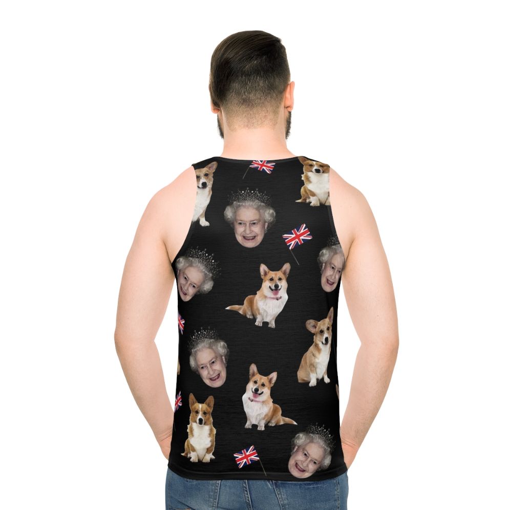 Unisex tank top featuring a pattern design of Queen Elizabeth and her corgis