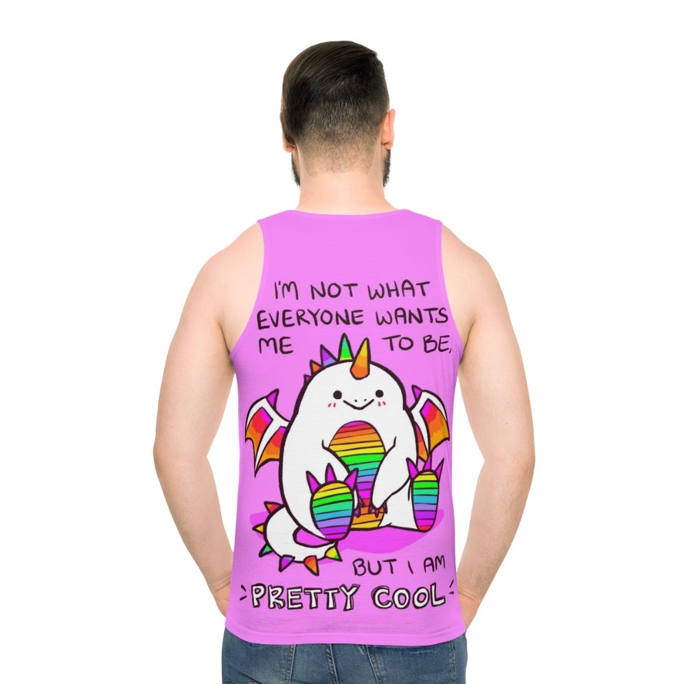 Unisex tank top with a rainbow potato dragon design