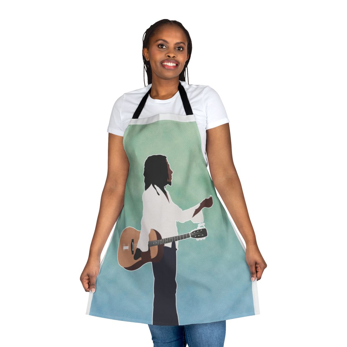Vibrant apron featuring iconic Bob Marley imagery and reggae-inspired design