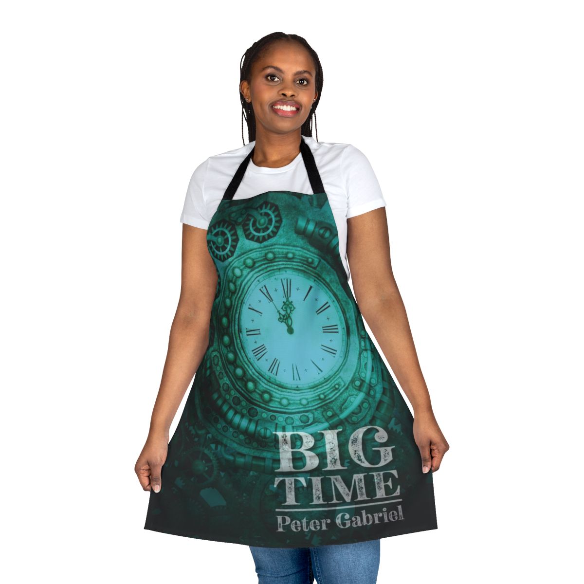 Retro 1980s music-themed kitchen apron