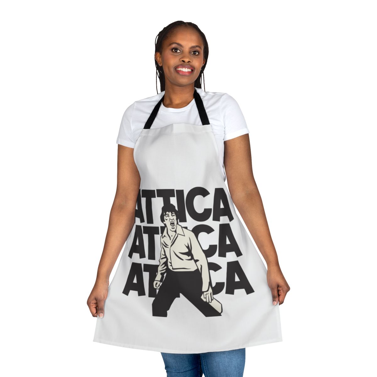 Retro 70s-style apron featuring a stylized design